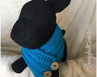French Bulldog Pug Boston Terrier Puggle Medium Puppy Dog Breed handmade crochet Neck Warmer Button Scarf Bufanda