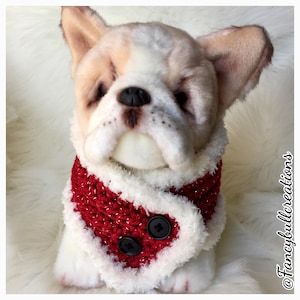 Holiday Santa Xmas Dog Button Scarf Handmade Crochet French Bulldog Neck Warmer clothe Boston Terrier Pug Puppy