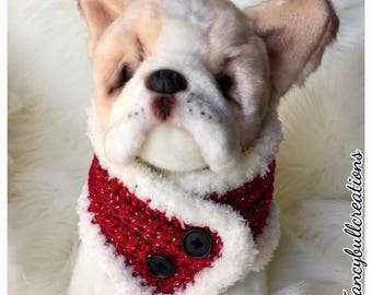 Holiday Santa Xmas Dog Button Scarf Handmade Crochet French Bulldog Neck Warmer clothe Boston Terrier Pug Puppy