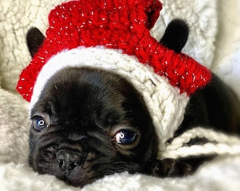 Kleiner Welpe Hund Urlaub Stricken Häkeln Mützen, Mütze toque Bommel Mütze Weihnachtsfarben Französische Bulldogge Welpen Hüte Mode-Accessoires
