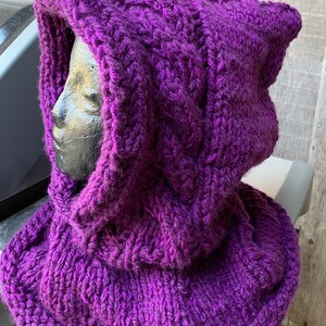 Purple hood with cable accent