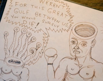 Original Daniel Johnston Signed Art.   1980s The Boxer