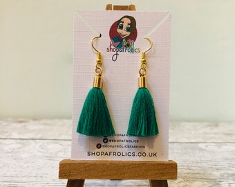 Handmade Tassel Drop Earrings, Gold Choice of Colour Silk Cotton, Festival Party Festive Earrings