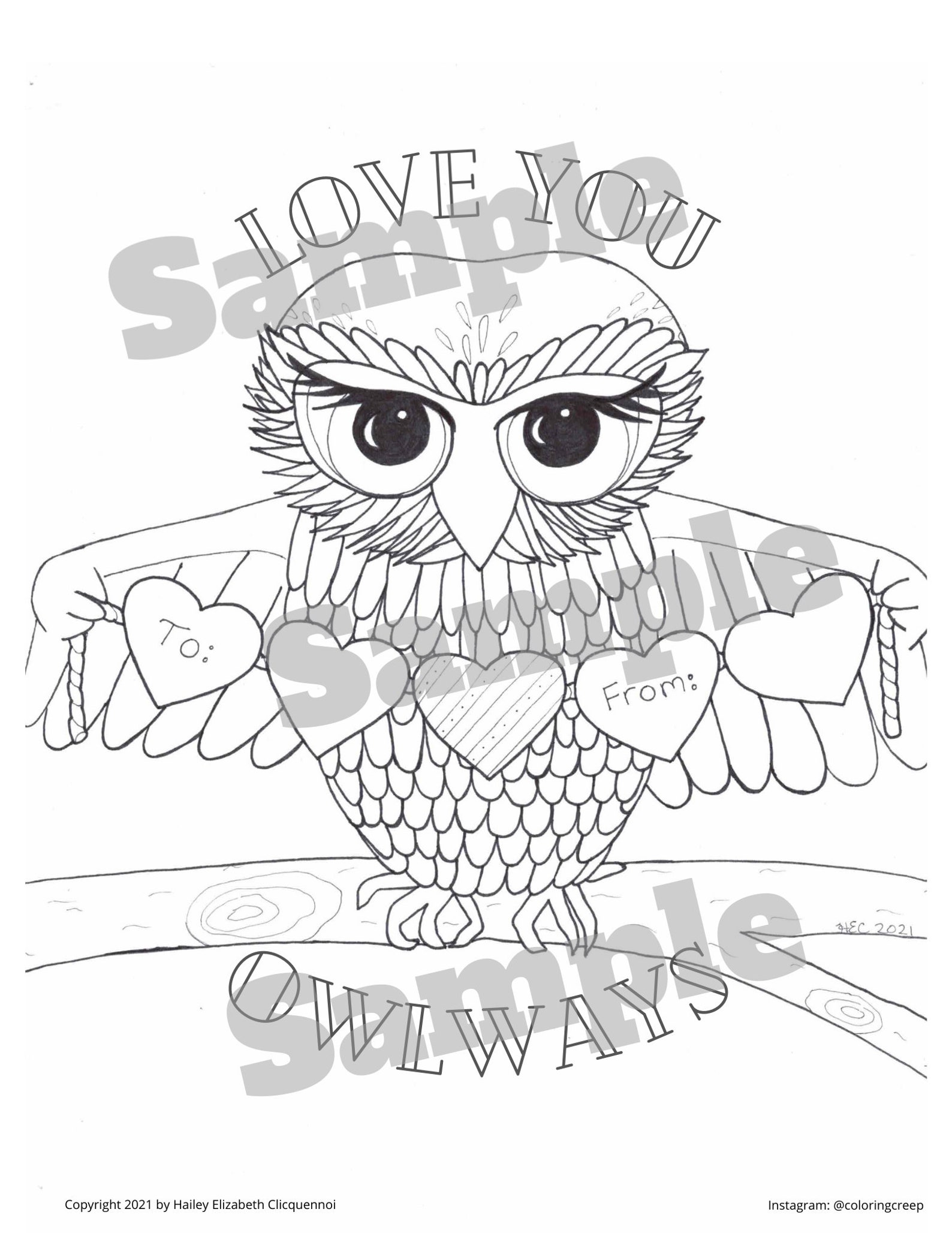 Owl love You Owlways Valentines Coloring Page PDF - Etsy