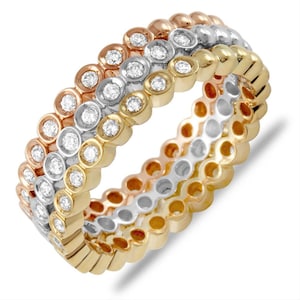 Tri Color Stackable Ring/Tri Color Eternity Ring/Specialty Ring/14K Gold and Diamond/Three Band Set/Stacking Ring/Affordable/Unique ring