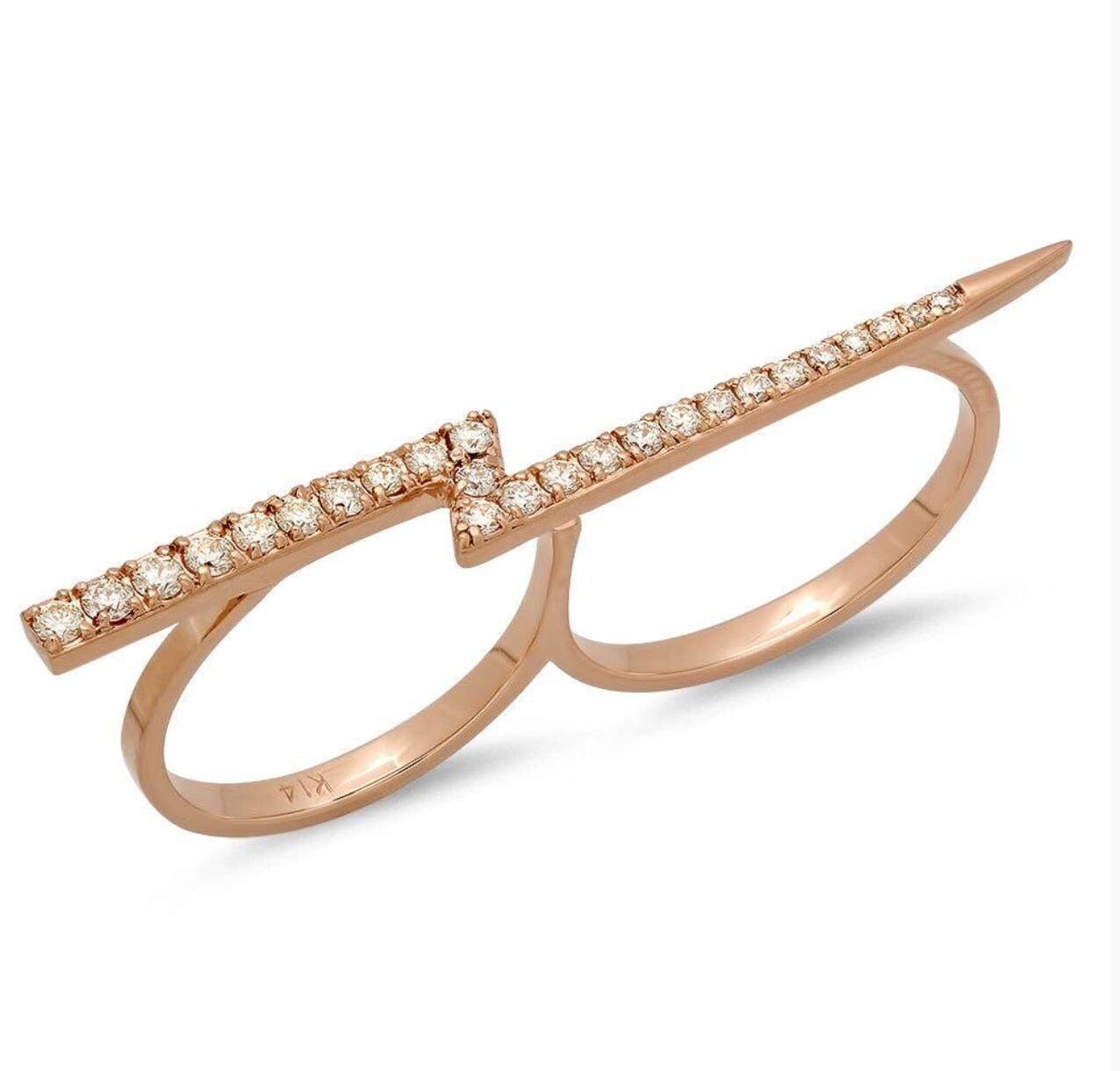Diamond Double Finger Ring 14k Gold Fun Ring Double Finger Rose Gold Ring Just for Fun Ring Etsy