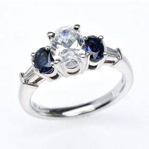 Bague de fiançailles saphir moissanite - bague de fiançailles diamant saphir - pierre de naissance septembre - bague de mariage saphir en or blanc