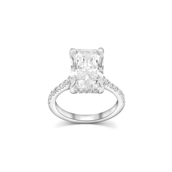 Radiant Cut Lab Hidden Halo Engagement Ring 14K White Gold 3.5 Carat Lab Diamond