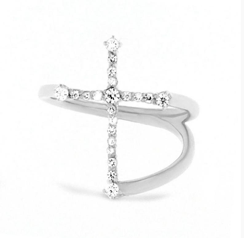 Diamond Cross Ring in 14k Gold/.22ct Natural Diamonds Etsy