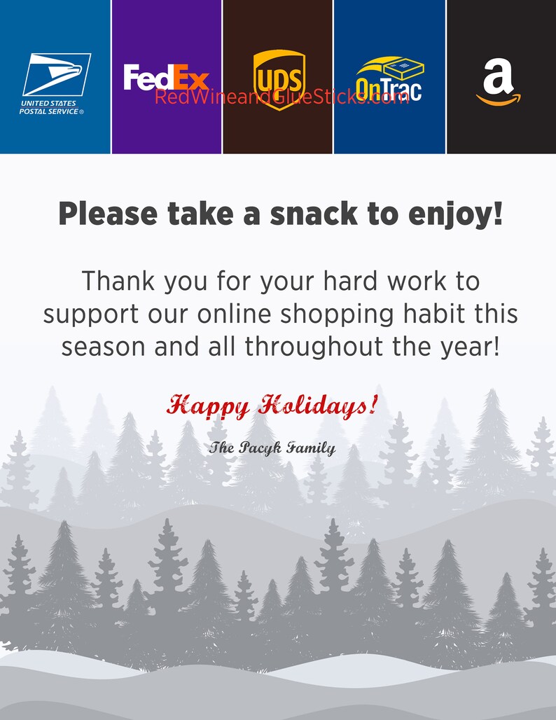 Personalized Delivery Driver Holiday Thank You and Snack Sign for UPS