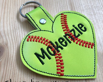 Personalized Softball Keychain Heart Shape 18k Gold Plated Customized Baseball keychains for Girls Player Name and Number Glitter key chain