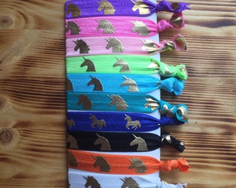 Unicorn Hair Ties | Set of 10 | Fold Over Elastic Ties | Unicorn Favors | Leggings Hair Ties | Pony tail holders | Thank you gift