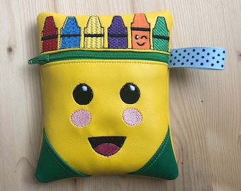 Zipper Crayon Bag - Crayon Pouch - Craft Case - Kids Activity Bag - Yellow Vinyl Zipper Pocket