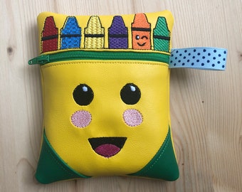 Zipper Crayon Bag - Crayon Pouch - Craft Case - Kids Activity Bag - Yellow Vinyl Zipper Pocket