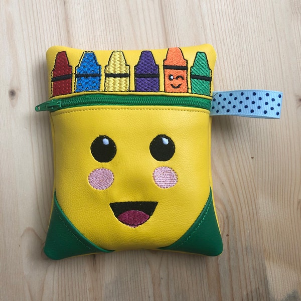 Zipper Crayon Bag - Crayon Pouch - Craft Case - Kids Activity Bag - Yellow Vinyl Zipper Pocket