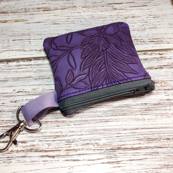 Purple Small Zipper Bag | Floral Mask Pouch | Essential Oil Bag | Mask  Holder | Keychain Purse | Zipper Pouch Bag | 3.5” square