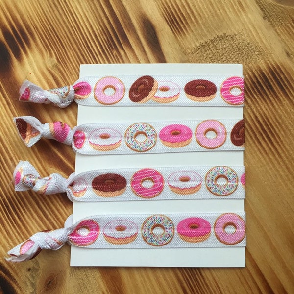 Donuts Hair Ties |Set of 10 |Pastry Fold Over Elastic Ties | Creaseless Hair Ties |Birthday Party Favors | Pony tail holders |Bulk Hair Ties