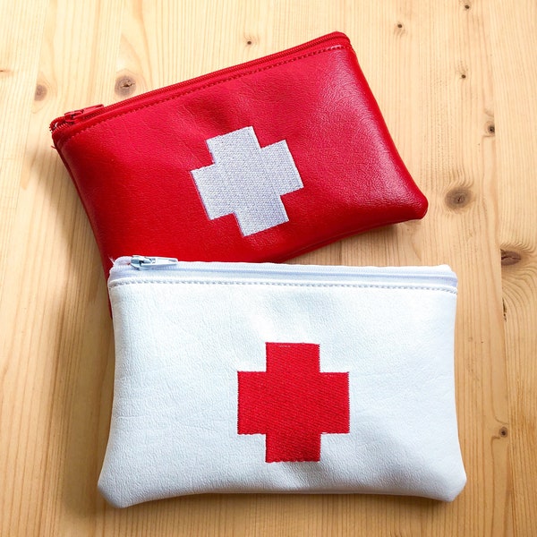 First Aid Vinyl Zipper Pouch | Emergency Case | Safety Bag | Bag Organizer | Unlined