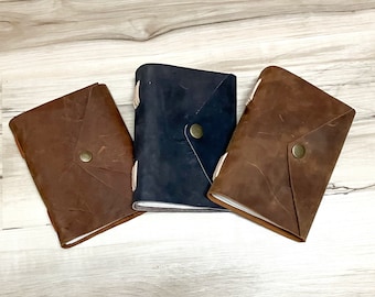 Small Leather Notebook | Unlined Notepad | Metal Snap Closure