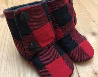 Buffalo Plaid Booties - Stay On Booties - Red Plaid Slippers - Fall Baby Boots - Lumberjack Booties - Baby Bootie - Baby Shower Gift