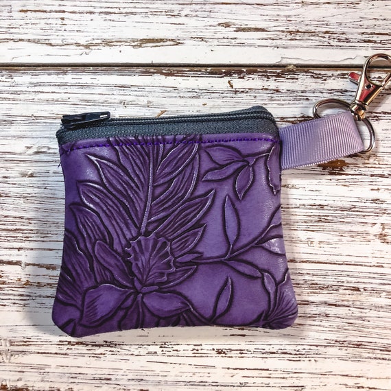 Purple Small Zipper Bag | Floral Mask Pouch | Essential Oil Bag | Mask  Holder | Keychain Purse | Zipper Pouch Bag | 3.5” square