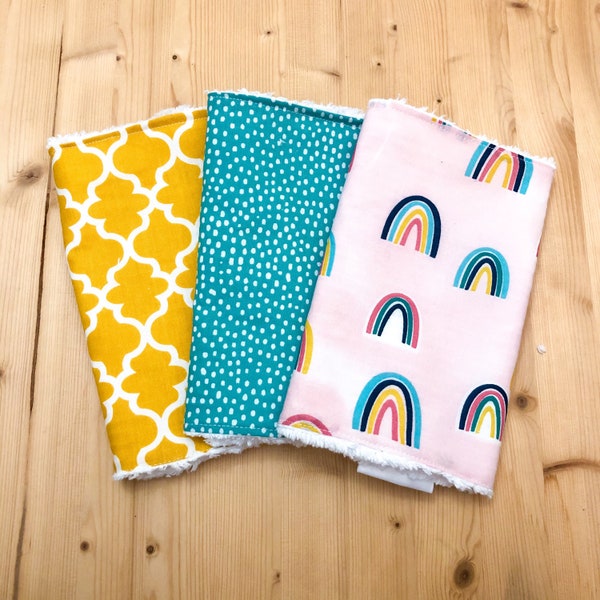 Rainbow Burp Cloth Set of 3 -  Pink Burp Cloth - Mustard Spit Up Rag - Teal Chenille Burp Rag - Rianbow Baby Shower Gift Set - Trendy