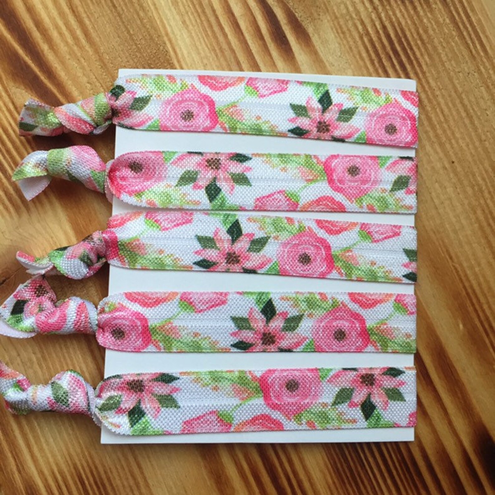 Pink Floral Hair Ties | Set of 10 | Creaseless Hair Ties | Party Favors ...