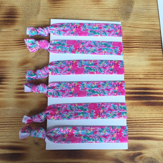 Tropical Pink Floral Hair Ties Set Of 10 Creaseless Hair Etsy