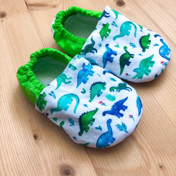 Green Dinosaur Soft Soled Shoes -Boy Dinosaur Stay On Toddler Shoes -Crib Shoes -Baby Slippers -Non Slip Grippy Bottom- Baby Booties