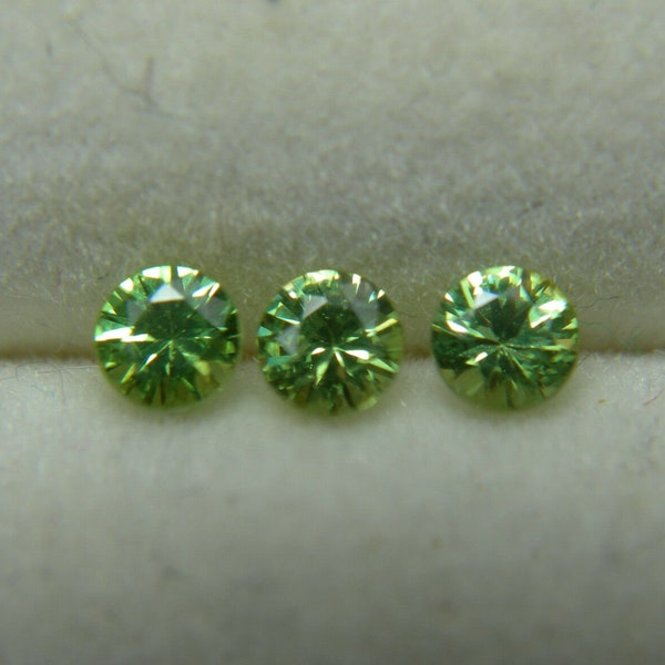 3 VERY RARE Russian Demantoid Garnet gems HORSETAIL diamond cut Natural Russia Untreated Unheated Genuine Green Andradite gemstones 0.30ctw