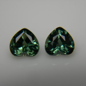 2 Rare Fancy Green Siam Sapphire gems Thailand Natural Thai gemstone Fancy Heart Shape Cut Loose stones genuine blueish green 0.71ctw pair