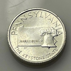 PENNSYLVANIA sterling 925 silver miniature medal Franklin Mint States Union Mini Coin United America Harrisburg Keystone State Mt Laurel USA
