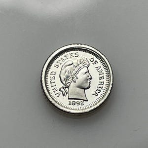 mini 1892 SILVER Barber Dime coin Franklin Mint miniature United States 10 cent piece USA for collection or jewelry 925 sterling REPLICA