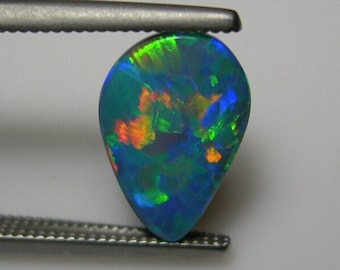 2.31ct OPAL Australian Lightning Ridge Black Opal on Ironstone cab Doublet Australia Blue Green Orange Red Play of Color Nice Pattern