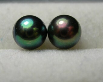 PAIR5-6MM PERFECT ROUND SOUTH SEA GENUINE BLACK GRAY BLUE LOOSE PEARL HALF DRILL