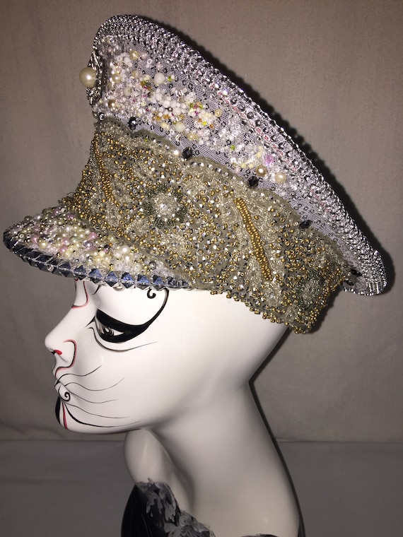 Embellished Captain\'s Festival Hat Rhinestone Sequins and Studs -Unisex The “grand Master” Crystal Embellished Festival Captain Hat  main image 4