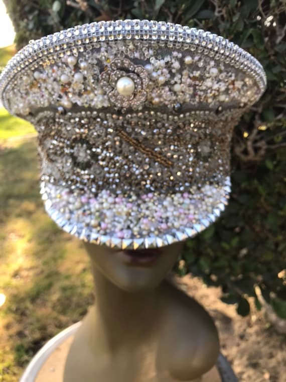 Embellished Captain\'s Festival Hat Rhinestone Sequins and Studs -Unisex The “grand Master” Crystal Embellished Festival Captain Hat  main image 2