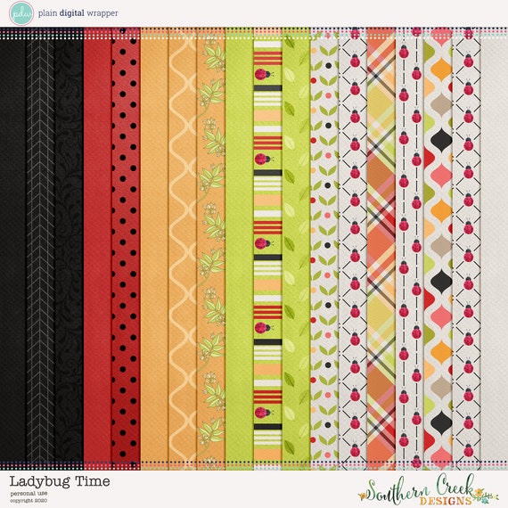 Ladybug Digital Scrapbooking Kit with Papers and Elements