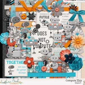 Kit de Scrapbook de Robô: Mais de 60 Elementos, 22 Papéis (Download Digital)