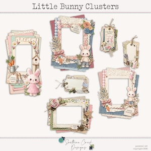 Grappoli di coniglietti – Cornici e tag per scrapbooking a tema coniglietto primaverile, download digitale con coniglietto pasquale