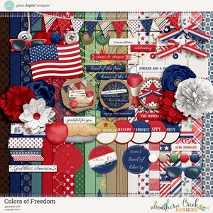 Colors of Freedom - Digital Scrapbooking Kit - 20 Papers - 60 Plus Elements - Paper Size - 12 x 12 Inches