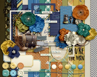 Dad Scrapbooking Kit: 60+ Elements, 17 Papers (Digital Download)