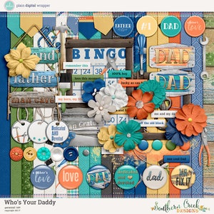 Wie is uw Daddy - Digital Scrapbooking Kit - 19 papieren - 60 Plus elementen - papierformaat - 12 x 12 inch