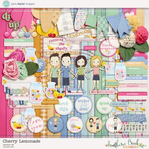 Cherry Lemonade- Digitale scrapbooking Kit - 22 Papier - 94 Elementen - Papierformaat - 12 x 12 inch