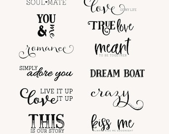 Words of Love 3- 12 Wordart- Brush- Digital Stamps