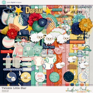Twinkle Little Star- Digitale Scrapbooking Kit - 24 Papers - 60 Plus Elements - Papierformaat - 12 x 12 inch