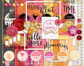Hello Summer Digital Scrapbooking Kit: 60+ Elements (Digital Download)