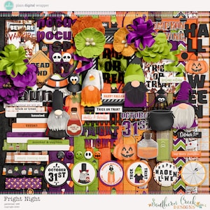 Fright Night Digital Scrapbooking Kit - 17 Papers - 70 Plus Elements - Paper Size - 12 x 12 Inches