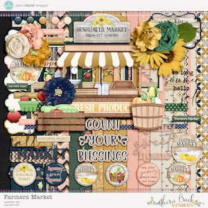 Farmers Market- Digital Scrapbooking Kit - 18 Papers - 60 Plus Elements - Paper Size - 12 x 12 Inches