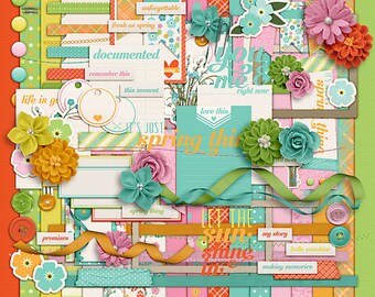 Spring Scrapbook Kit: Floral Paper & Embellishments (Digital Download)